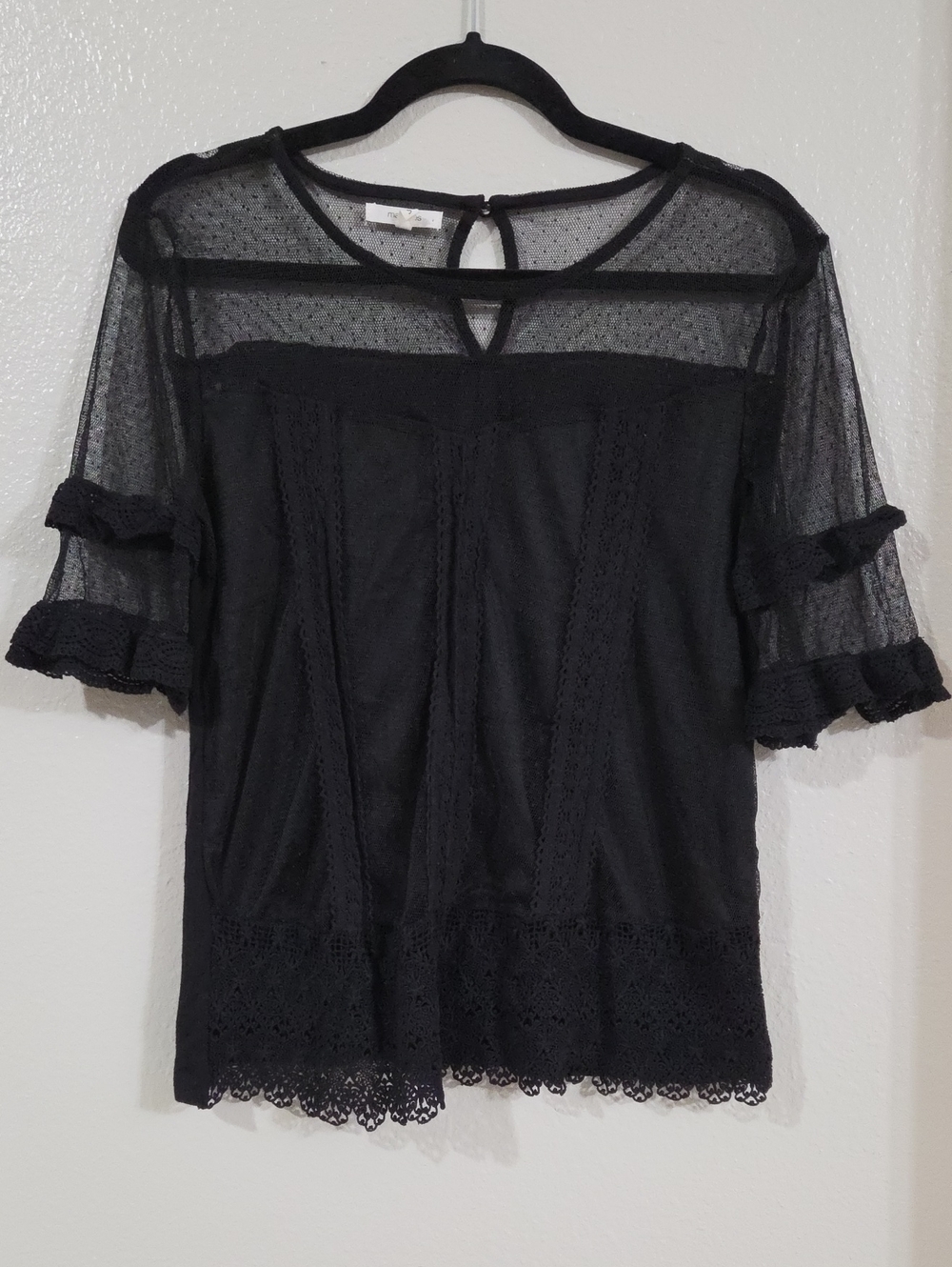 Maurices Black Sheer Lace Panel Top